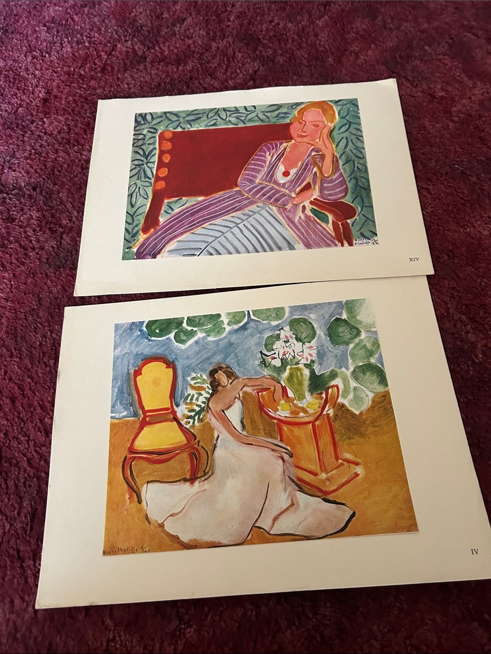 Set of 2 Figurative Floral Art Prints in White, Green, Red